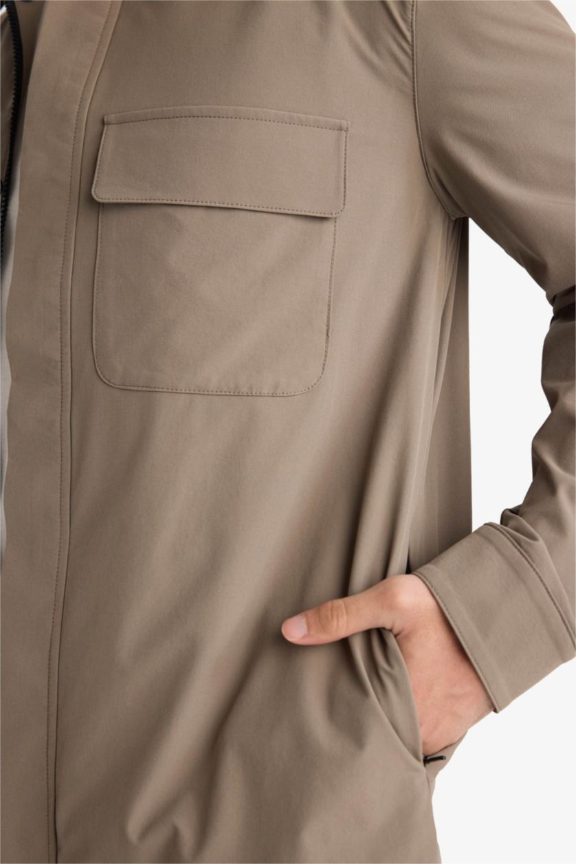 Мужчины Оливково-коричневый Куртка-рубашка Regular Fit с воротником поло