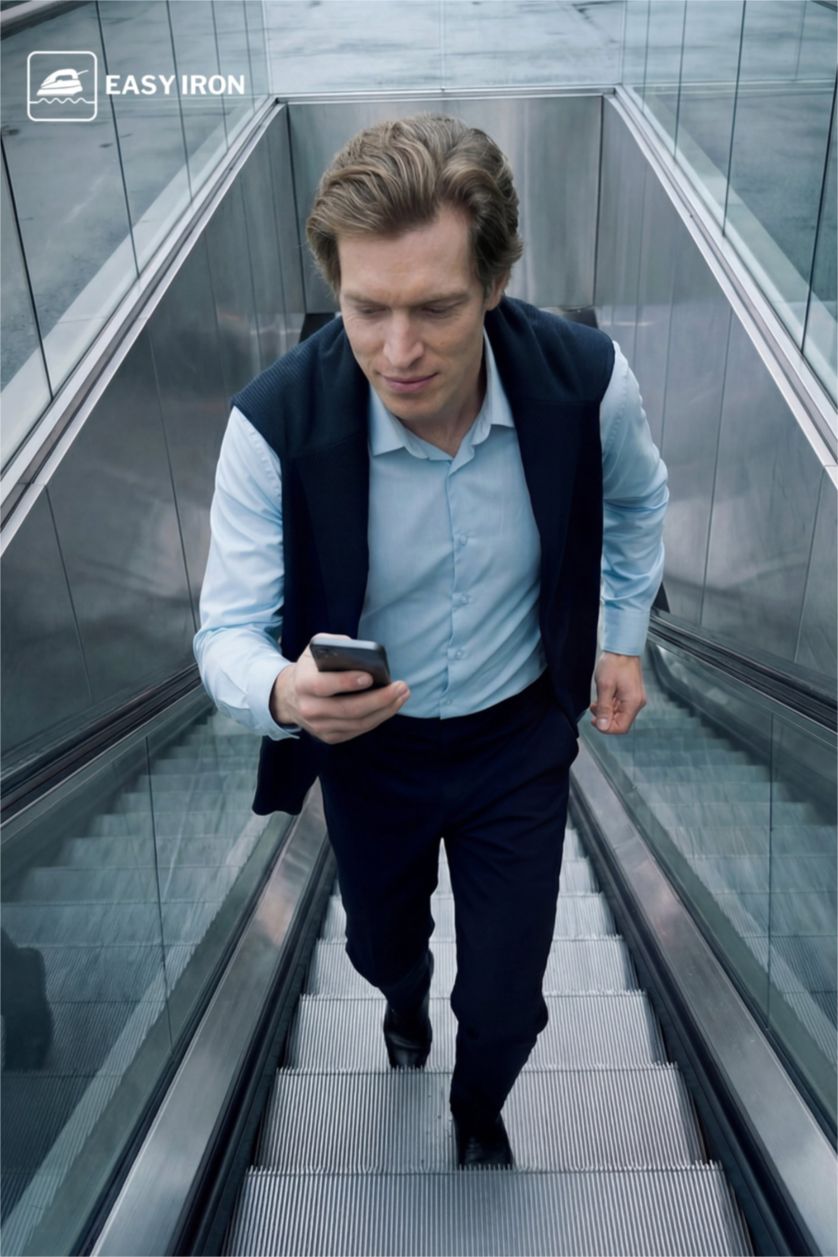 Ерлер Ашық Көк Slim Fit поло жағалы ұзын жеңді негізгі basic жейде