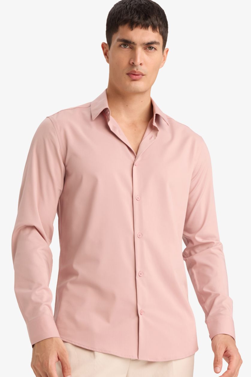 MAN Pink Slim Fit Long Sleeves basic Shirt