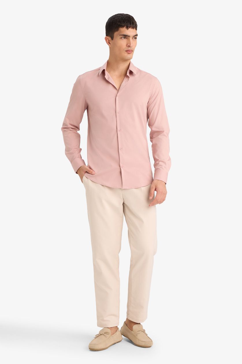MAN Pink Slim Fit Long Sleeves basic Shirt