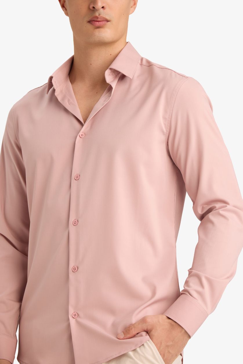 MAN Pink Slim Fit Long Sleeves basic Shirt