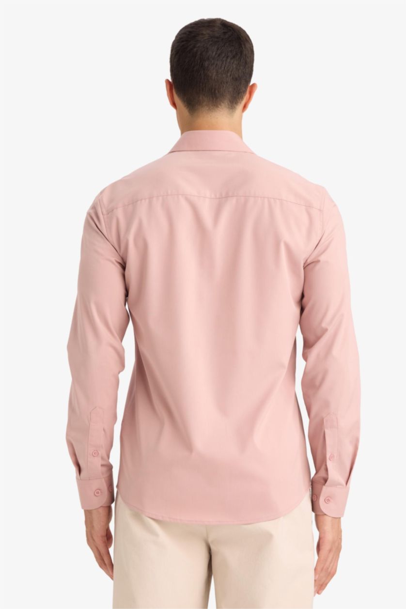 Ерлер Қызғылт Slim Fit поло жағалы ұзын жеңді негізгі basic жейде