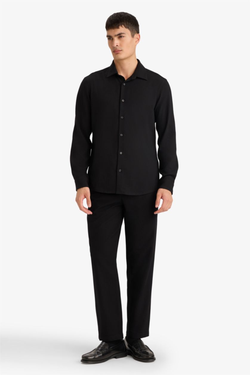 Мужчины Черный Рубашка Modern Fit с воротником поло и длинным рукавом