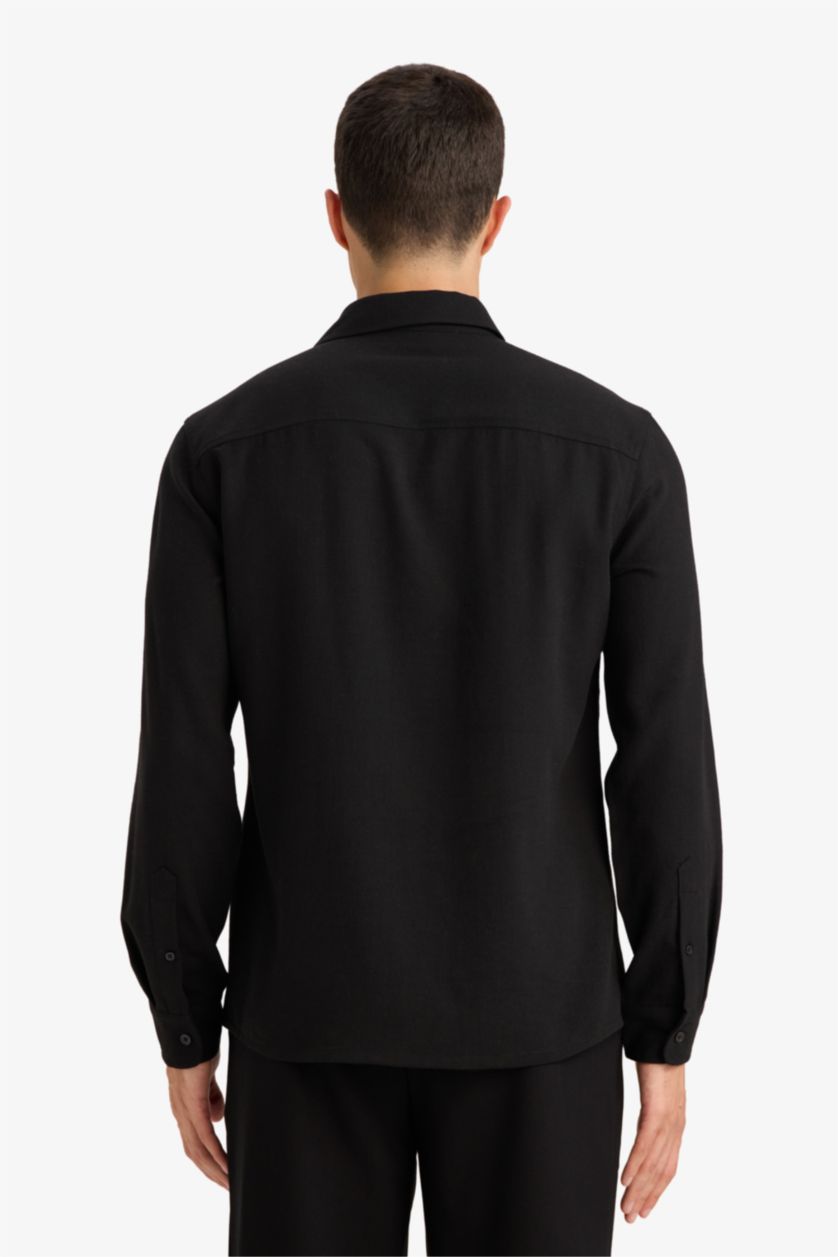 Мужчины Черный Рубашка Modern Fit с воротником поло и длинным рукавом