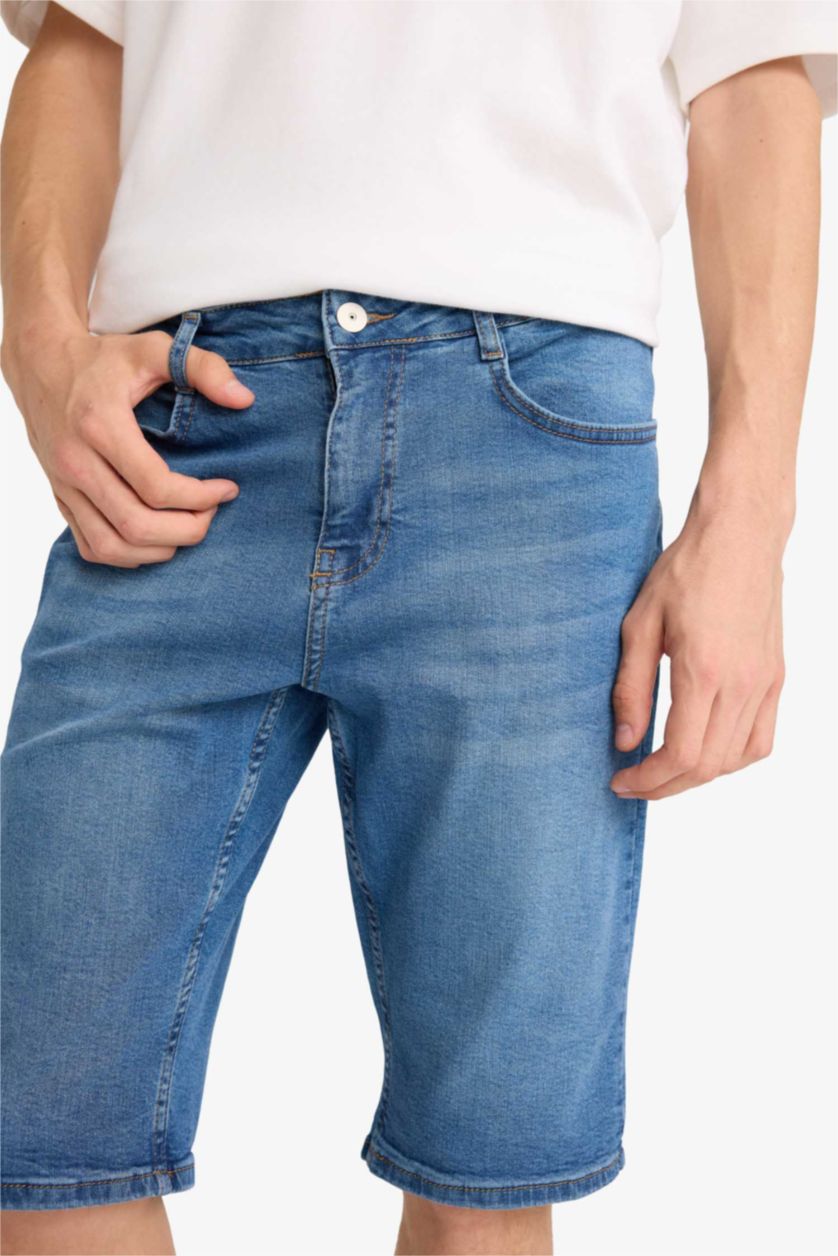 Erkek Mavi Regular Fit Jean Bermuda Şort