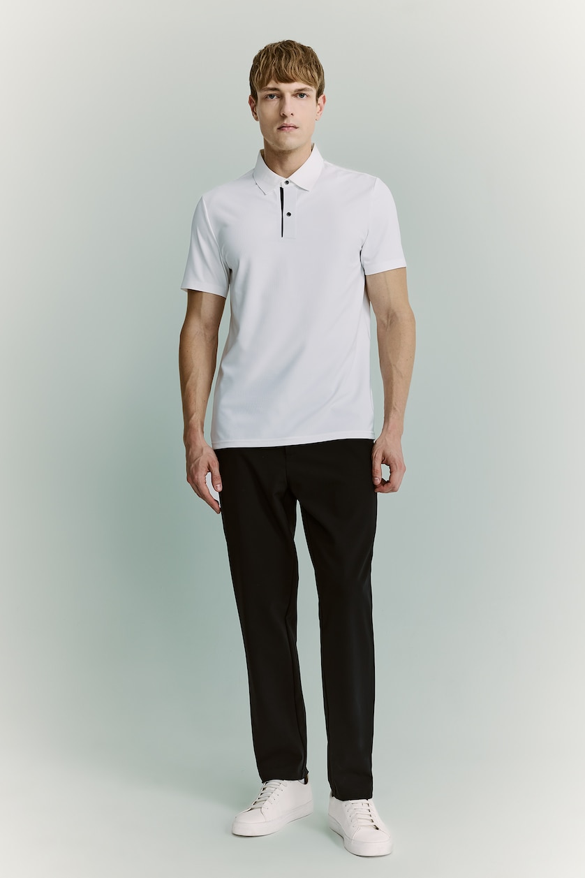Men White Polo Collar Short Sleeve Polo T-Shirt
