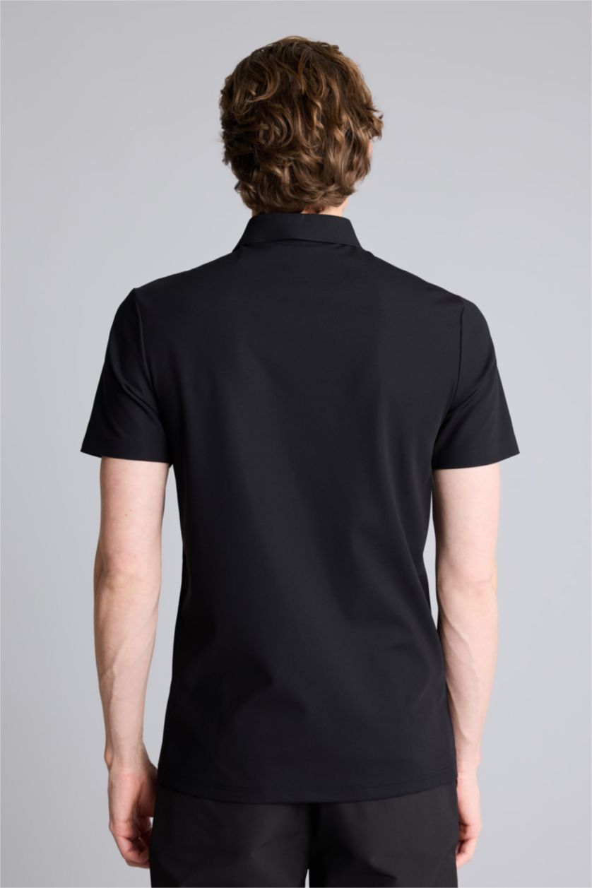 Мужчины Черный Эластик қатпарланбайтын Slim Fit поло футболка