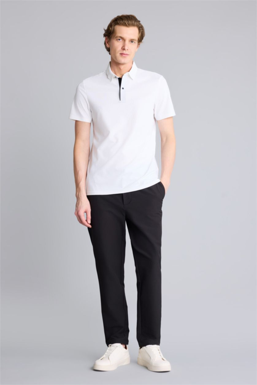 Мужчины Белый Эластик қатпарланбайтын Slim Fit поло футболка