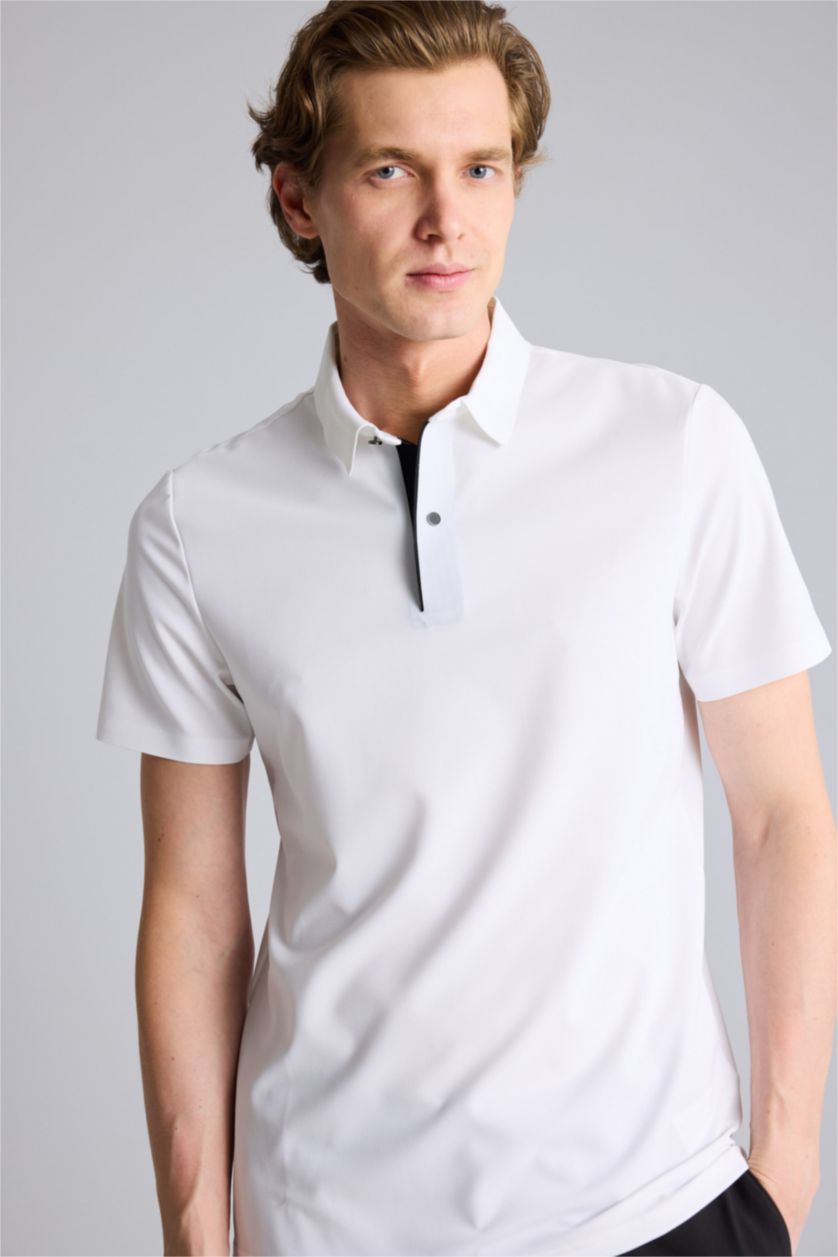 Мужчины Белый Эластик қатпарланбайтын Slim Fit поло футболка