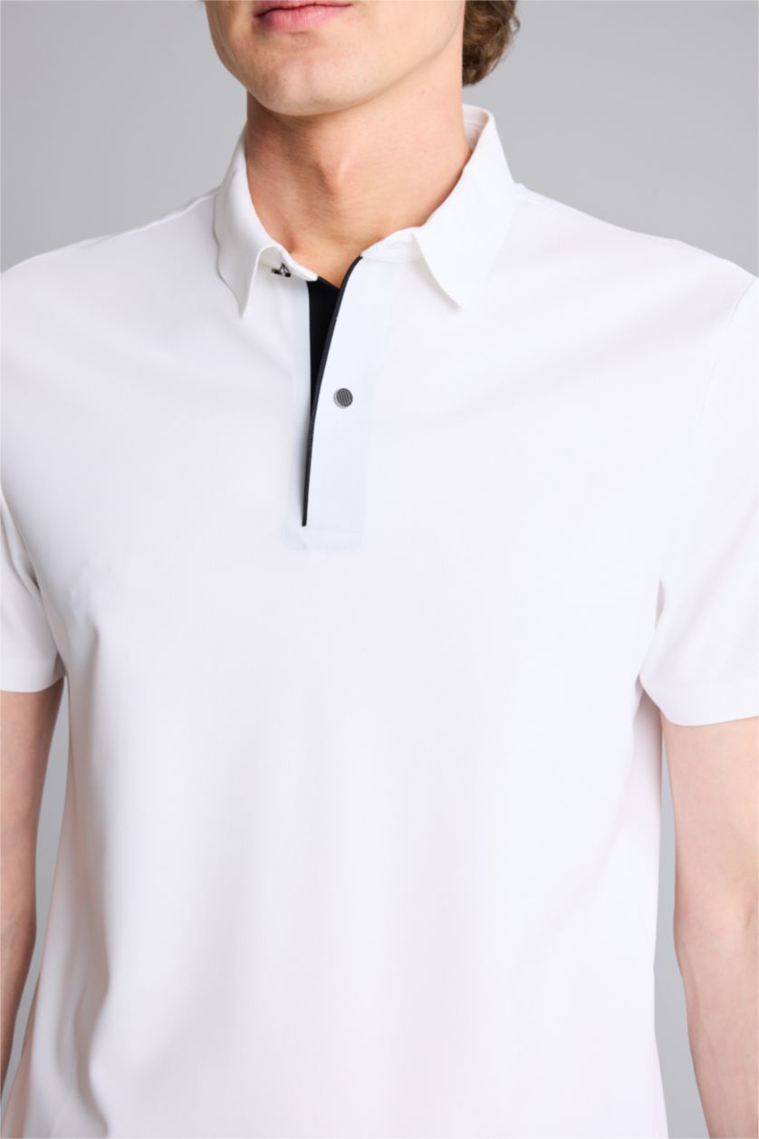 Мужчины Белый Эластик қатпарланбайтын Slim Fit поло футболка