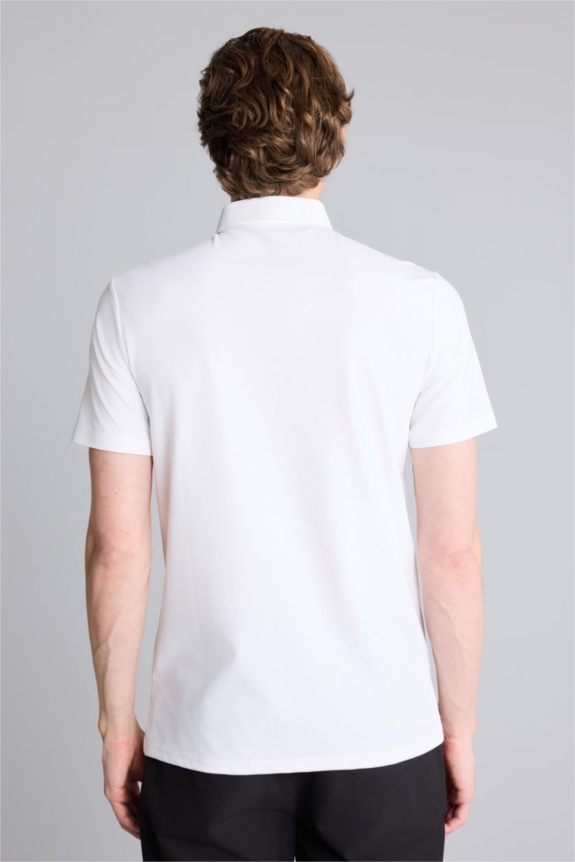 Мужчины Белый Эластик қатпарланбайтын Slim Fit поло футболка