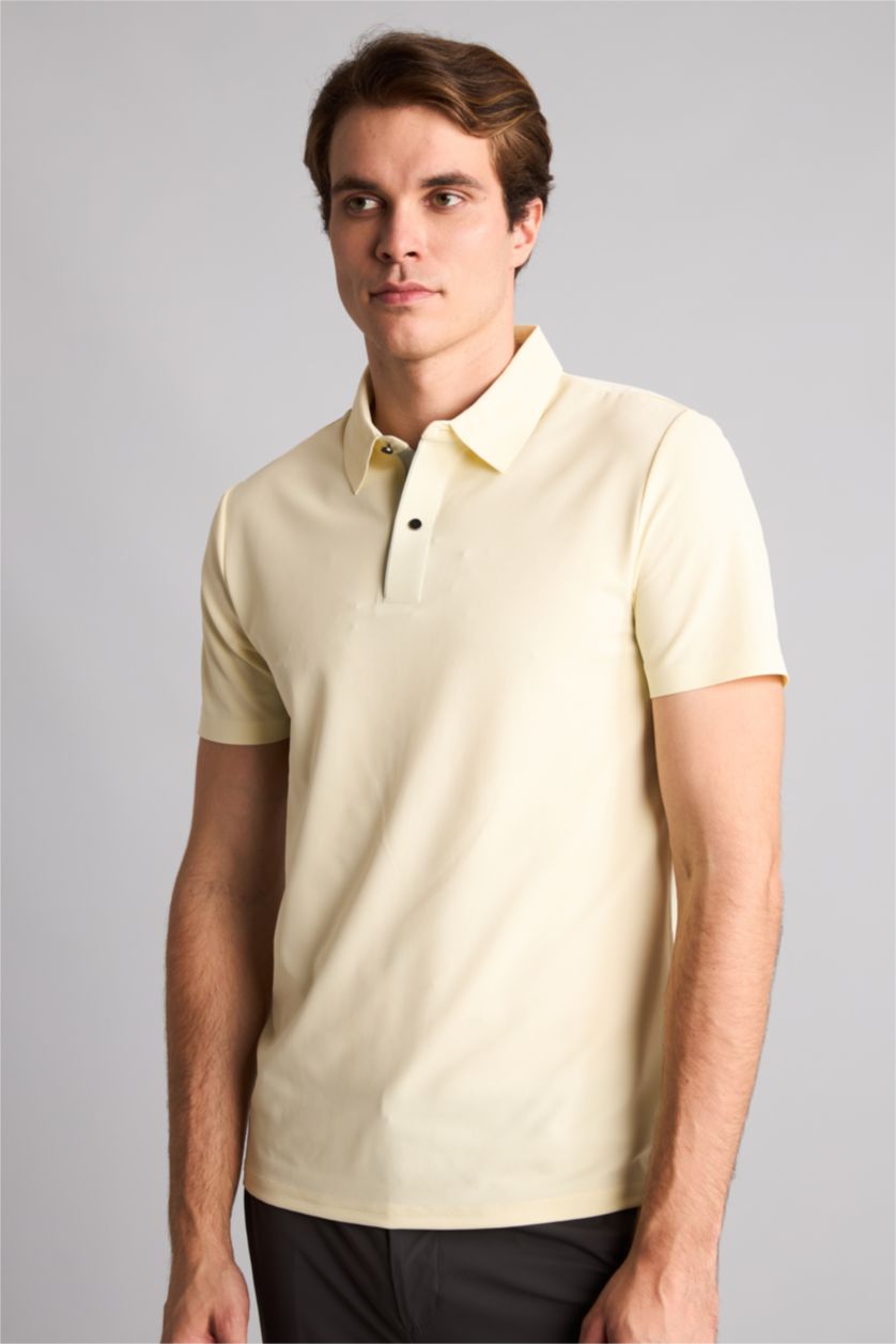 Men Light Yellow Slim Fit Short Sleeve Polo T-Shirt