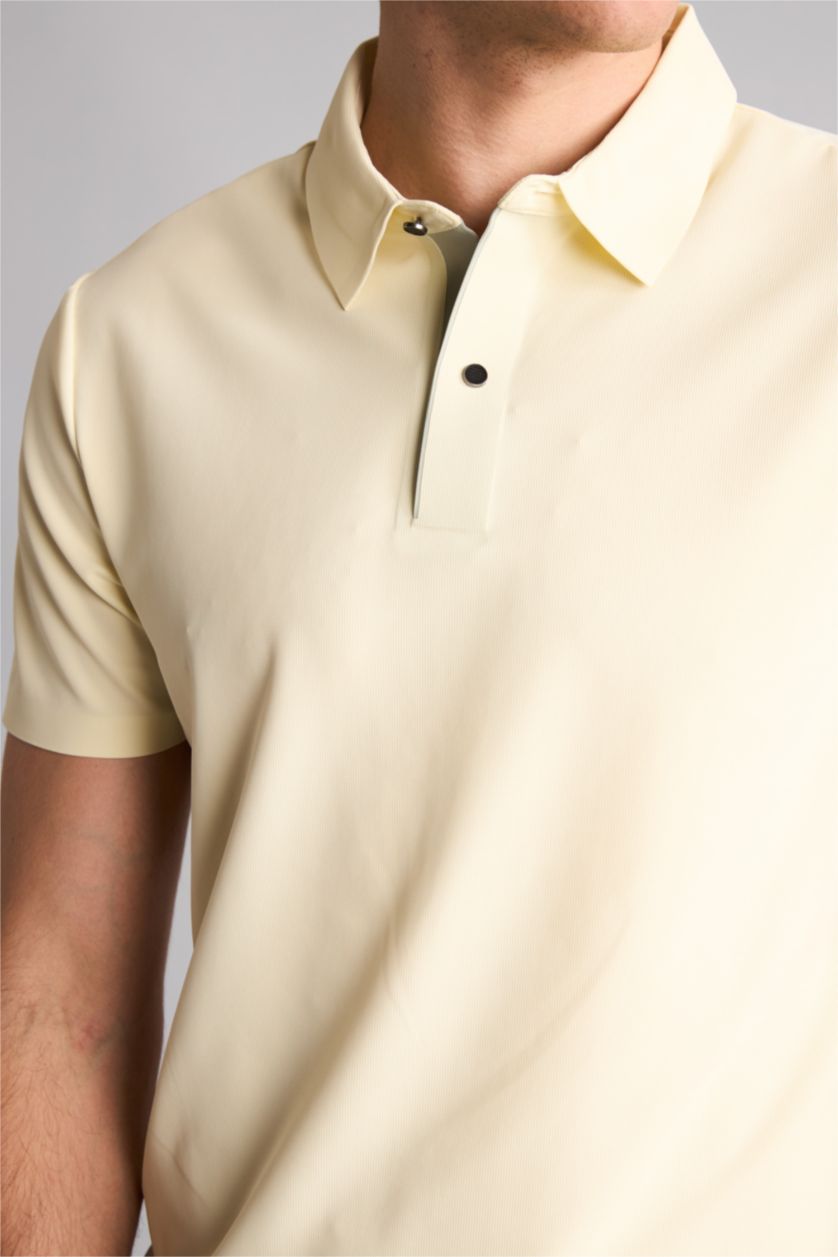 Men Light Yellow Slim Fit Short Sleeve Polo T-Shirt