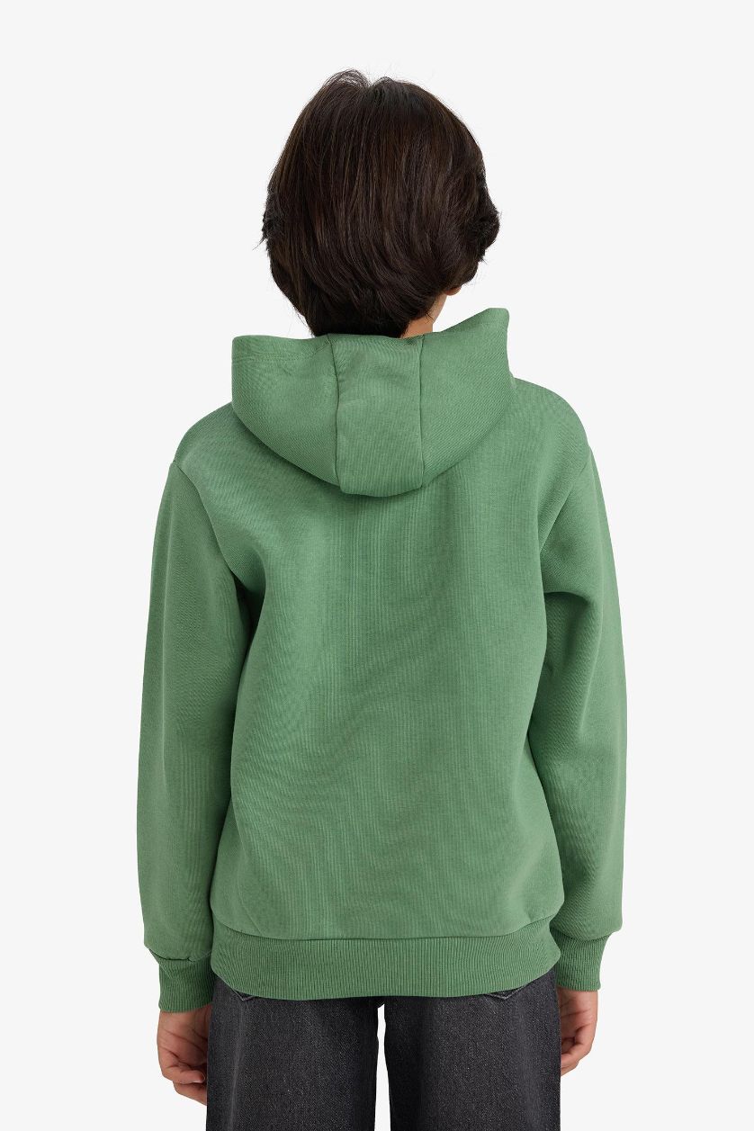 Erkek Çocuk - Genç Erkek Yeşil Minecraft Kapüşonlu İçi Yumuşak Tüylü Sweatshirt Erkek Çocuk