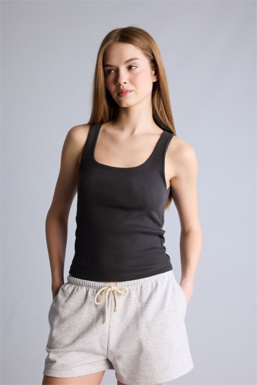 Women Anthracite Ribbed Tank Top