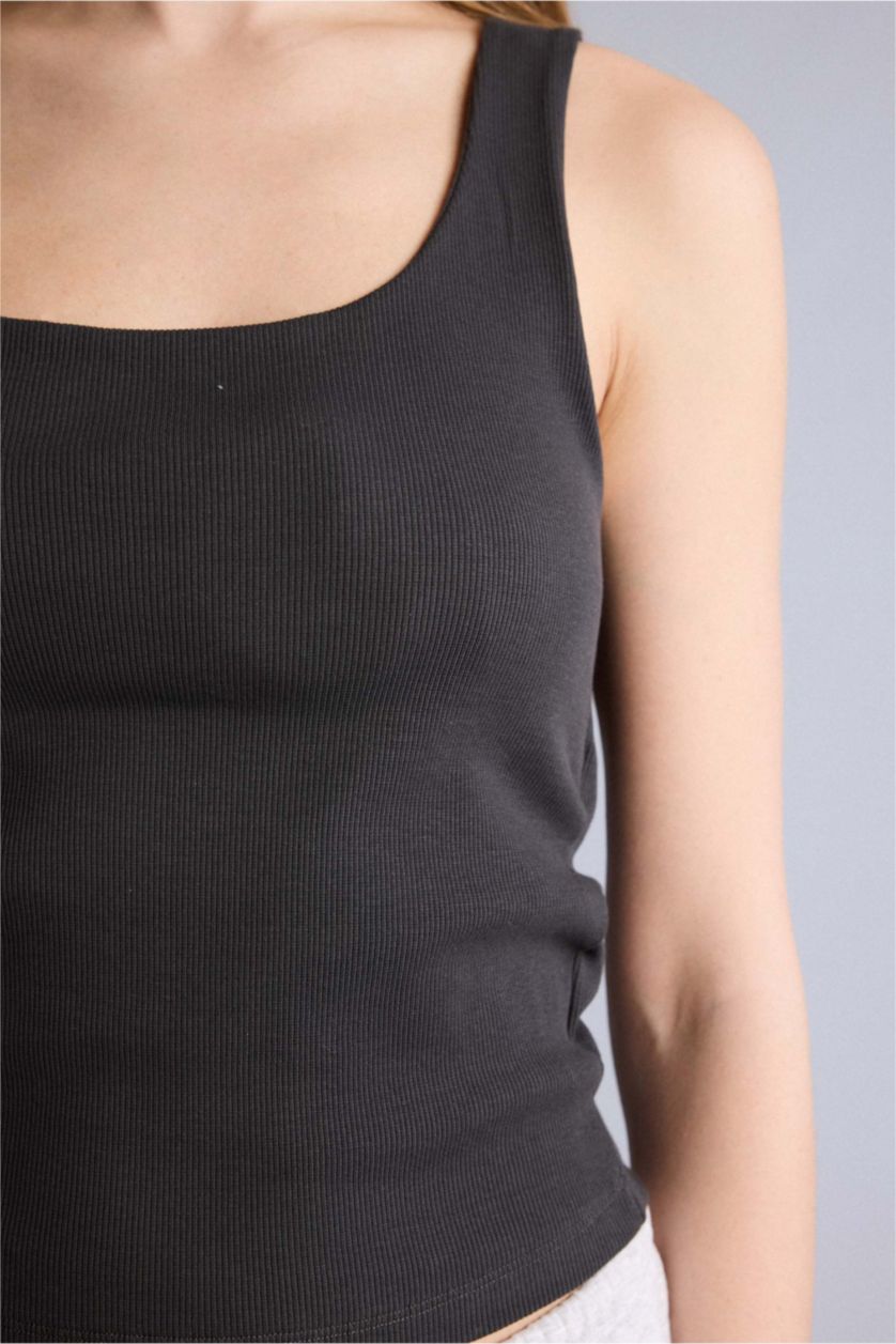 Women Anthracite Ribbed Tank Top