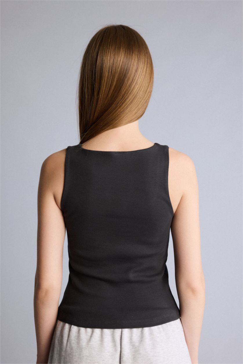 Women Anthracite Ribbed Tank Top