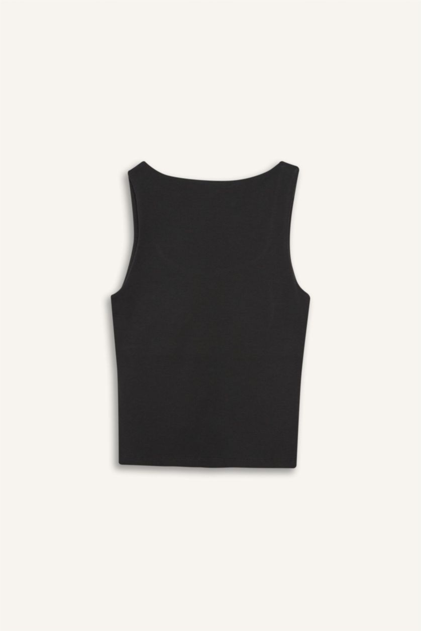 Women Anthracite Ribbed Tank Top
