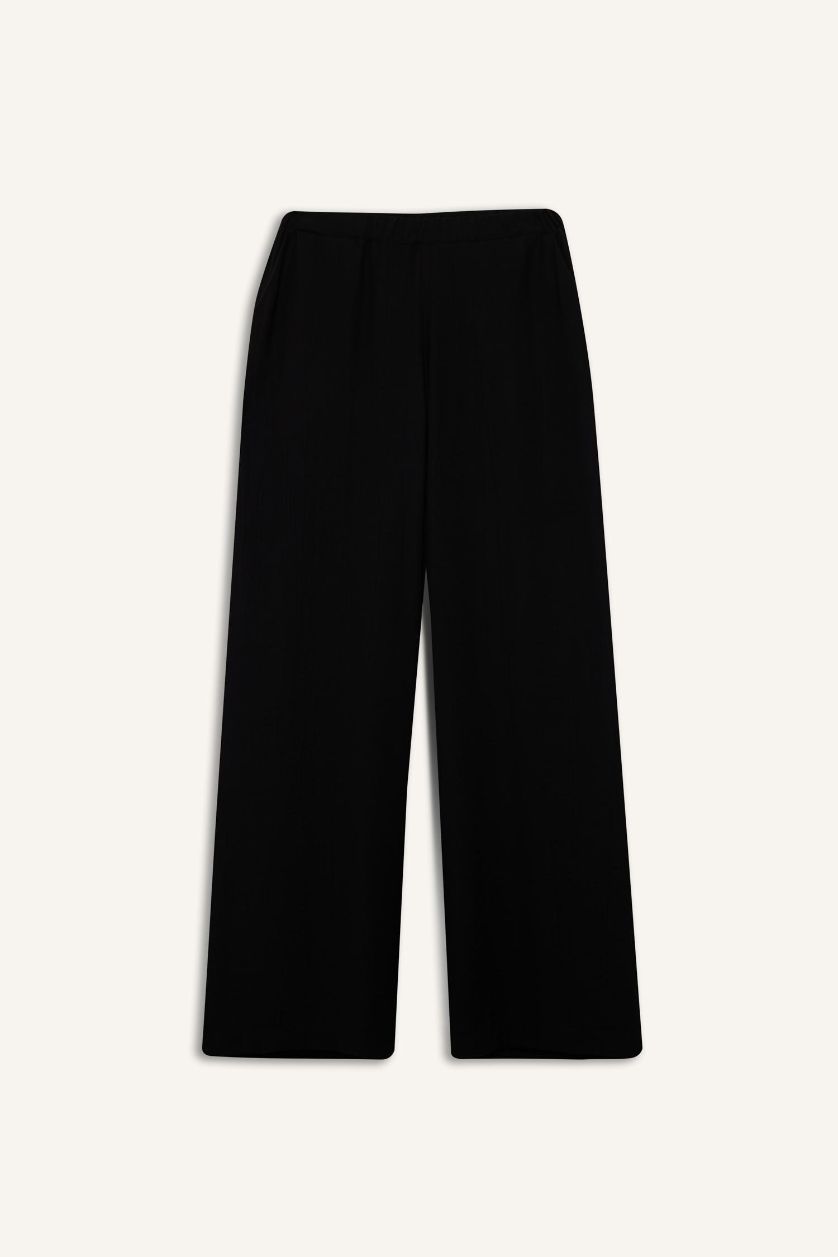 WOMAN Black Regular Fit Crinkle Fabric Trousers