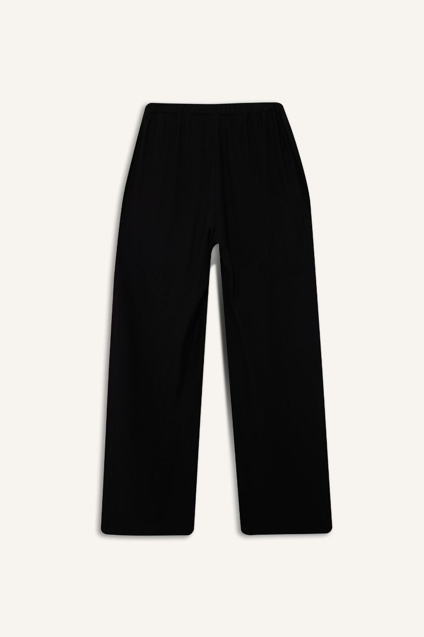 WOMAN Black Regular Fit Crinkle Fabric Trousers