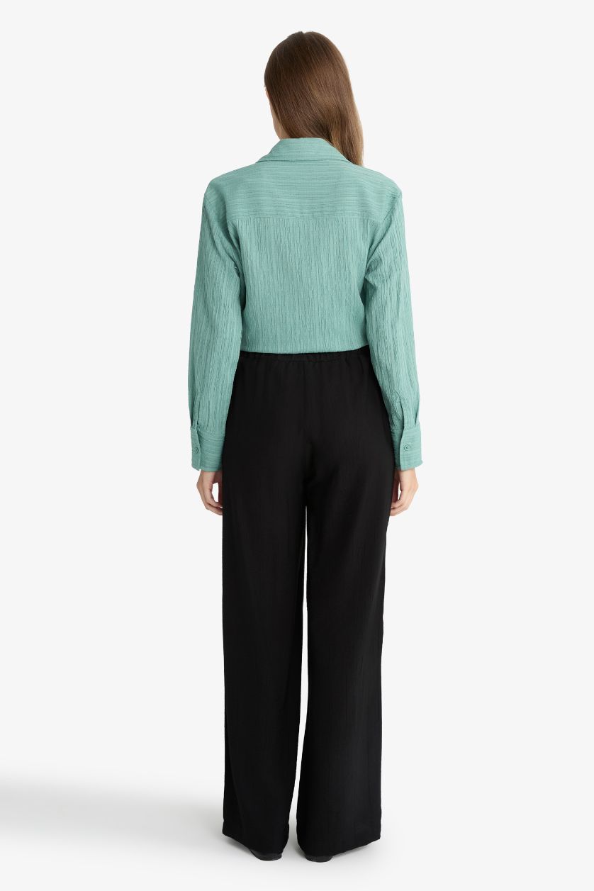 WOMAN Black Regular Fit Crinkle Fabric Trousers