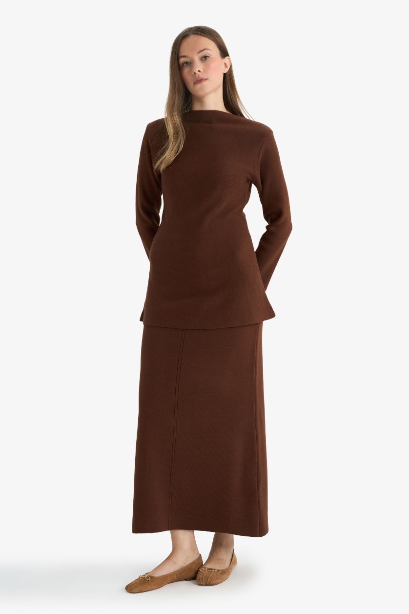 WOMAN Light Brown Pencil Maxi Knit Skirt