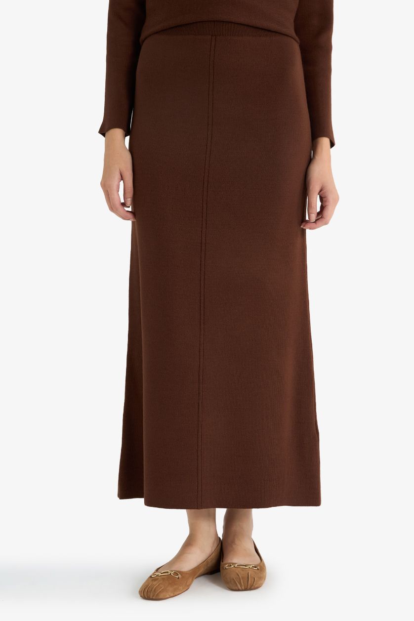 WOMAN Light Brown Pencil Maxi Knit Skirt