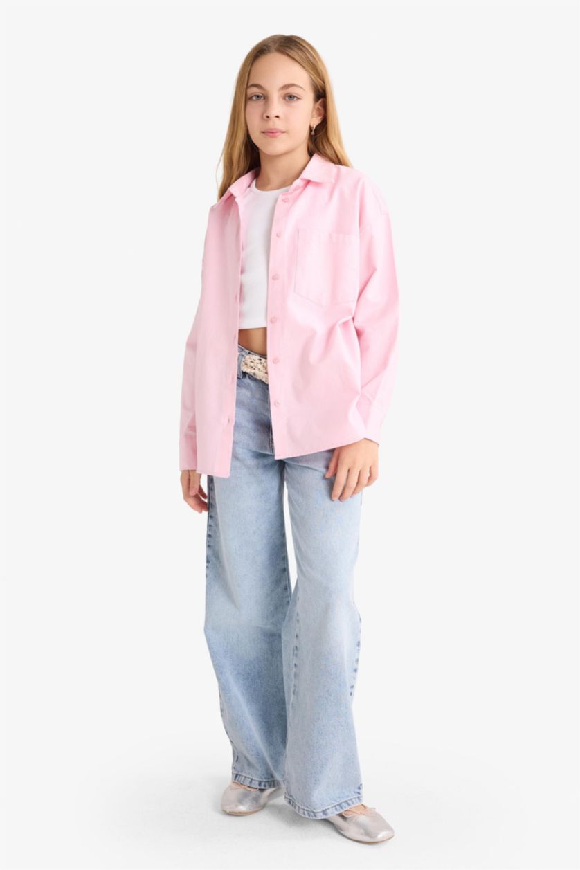 GIRLS & TEENS Pink Girl Oxford Long Sleeve Shirt T-Shirt 2 Piece Set