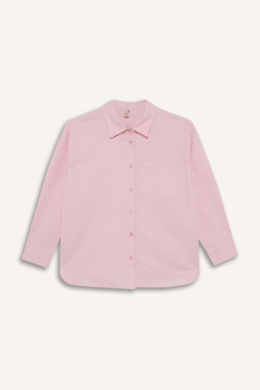 Kız Çocuk - Genç Kız Pembe 2'li Takım Okul Oxford Uzun Kollu Gömlek Tişört Kız Çocuk