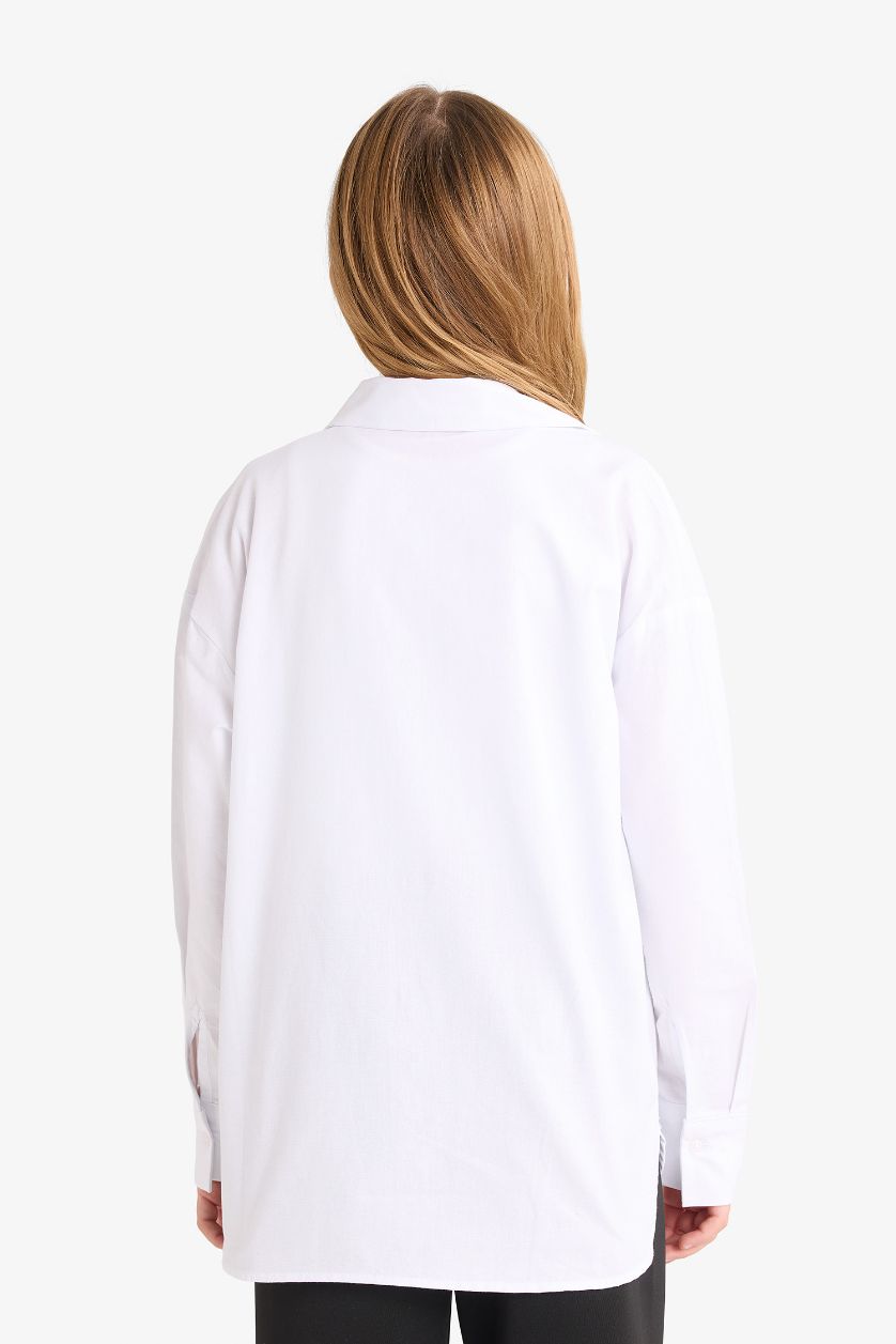 Kız Çocuk - Genç Kız Beyaz 2'li Takım Okul Oxford Uzun Kollu Gömlek Tişört Kız Çocuk