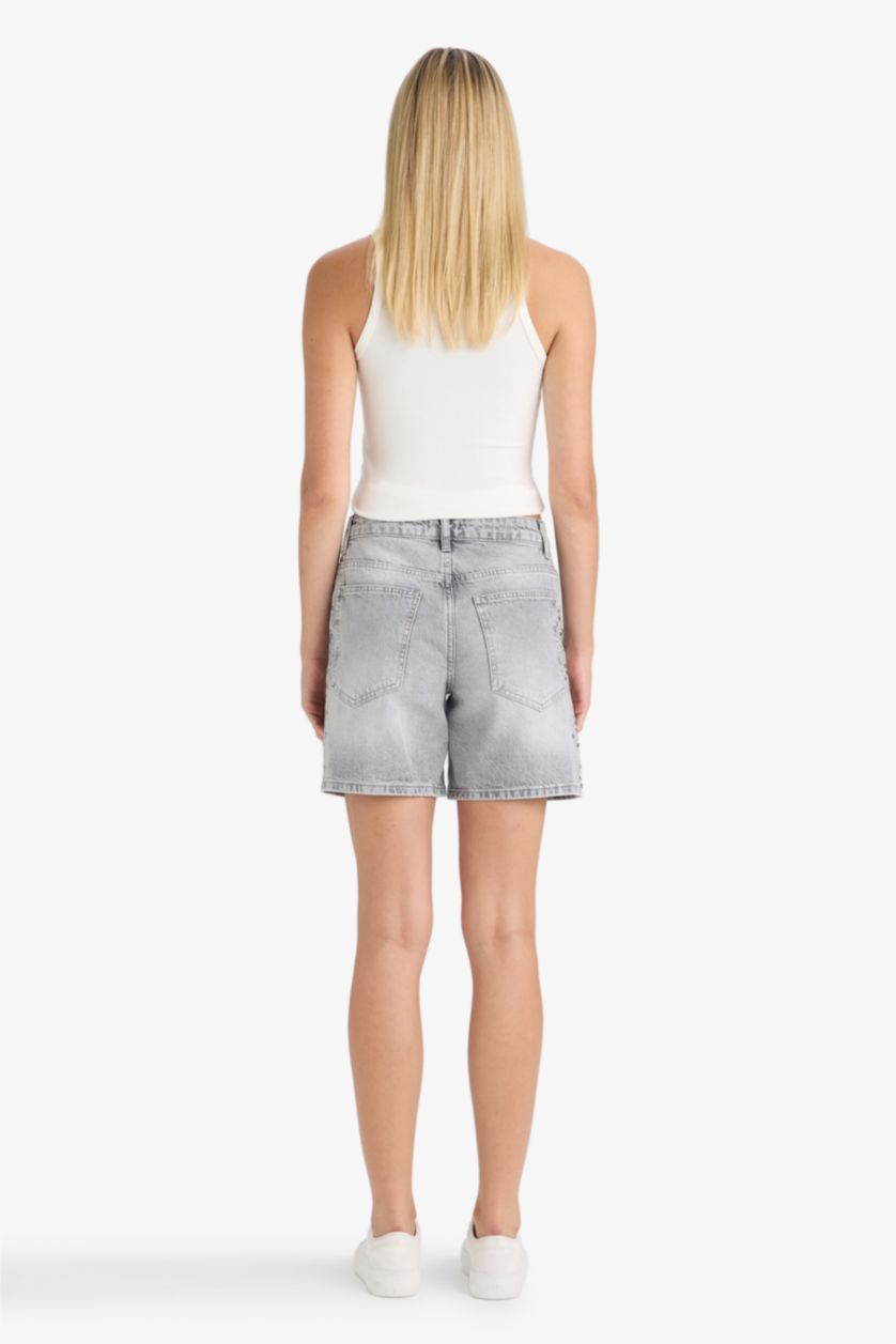 FEMME Gris Short Bermuda en jean taille haute