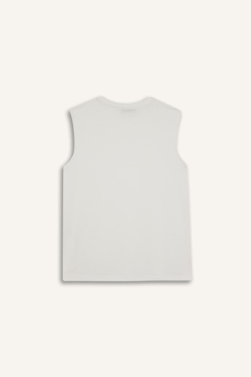 Kadın Ekru Regular Fit Bisiklet Yaka Basic Düz Kolsuz Tunik