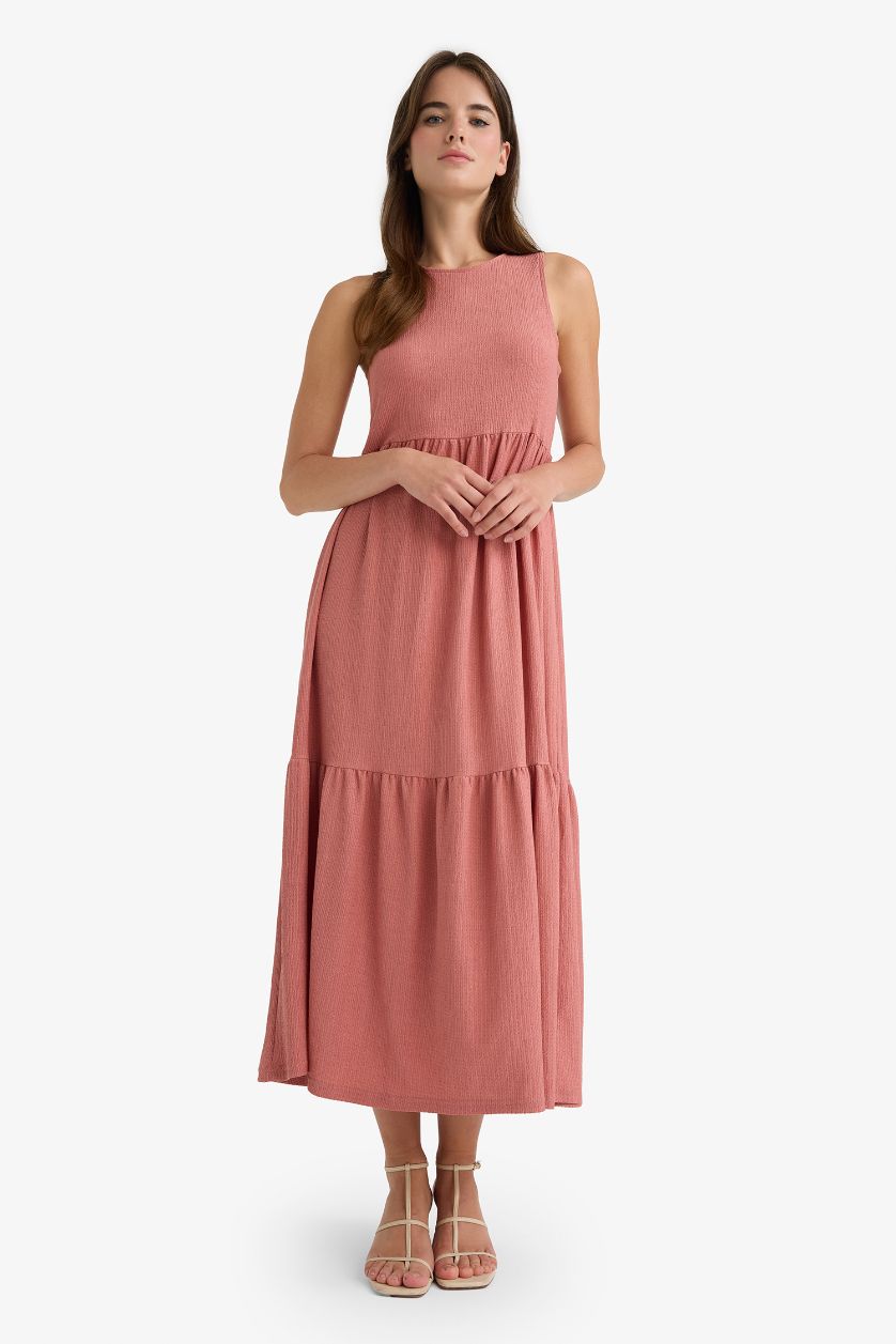 نساء وردي فستان ميدي منسوج بياخة مستديرة