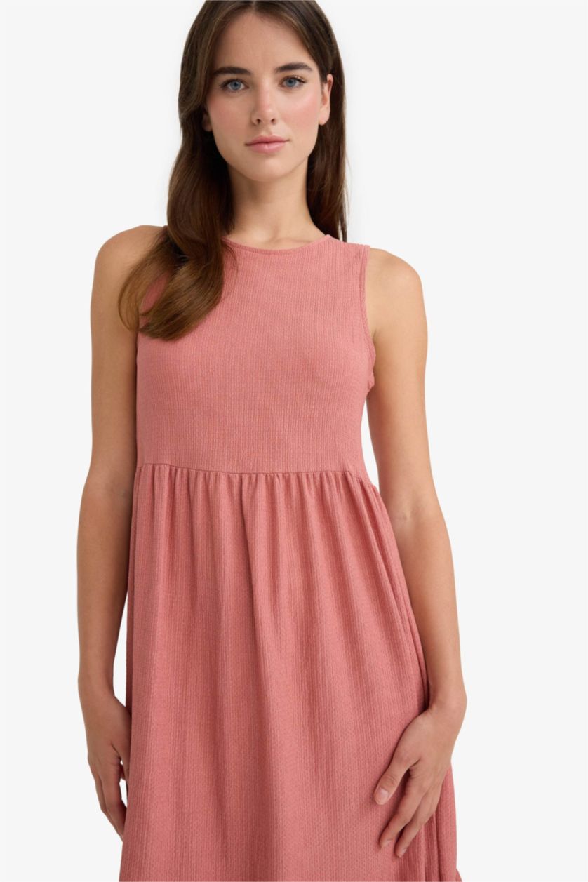 نساء وردي فستان ميدي منسوج بياخة مستديرة