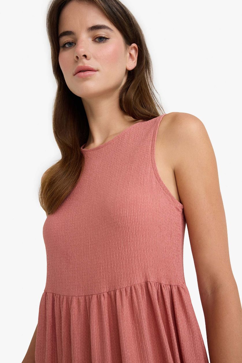 نساء وردي فستان ميدي منسوج بياخة مستديرة