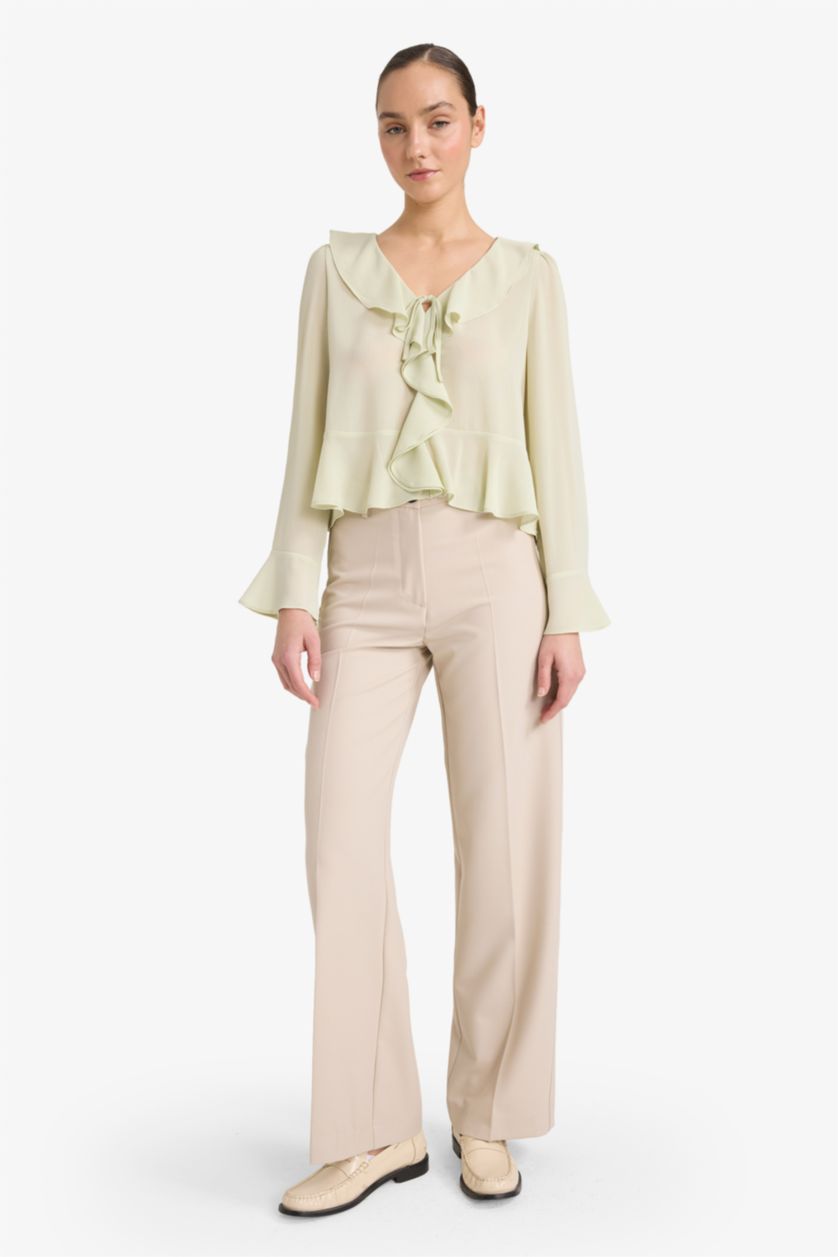 حريمي أخضر فاتح بلوزة كم طويل شيفون قصة عادية