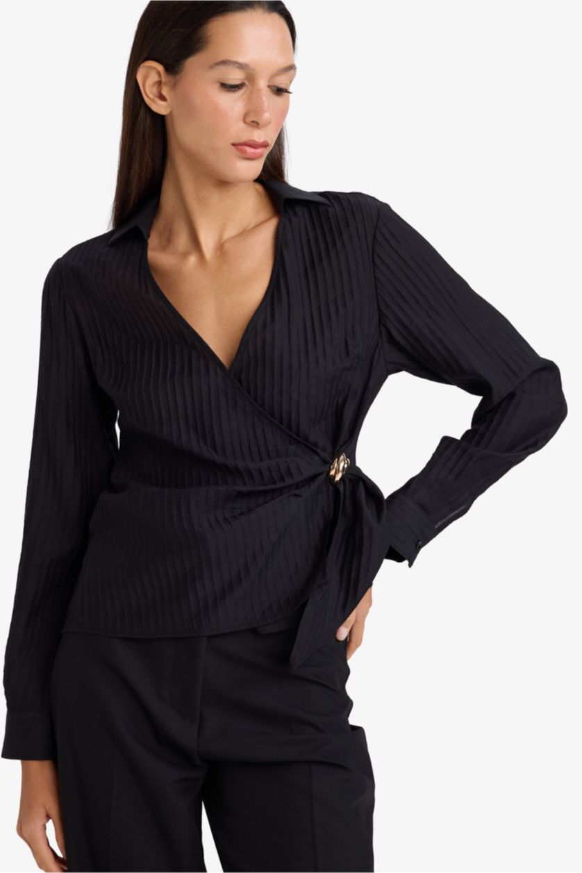 WOMAN Black Regular Fit Long Sleeve Blouse