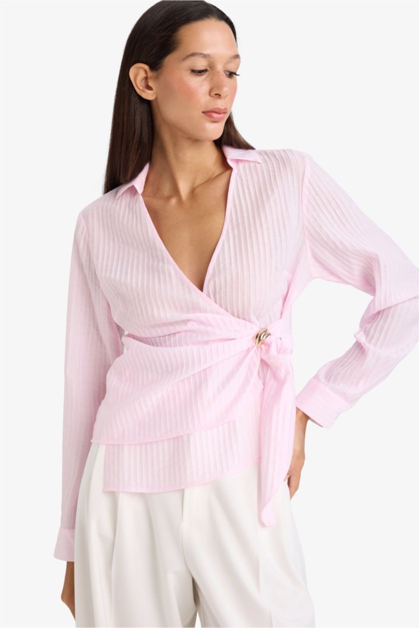 WOMAN Light Pink Regular Fit Long Sleeve Blouse