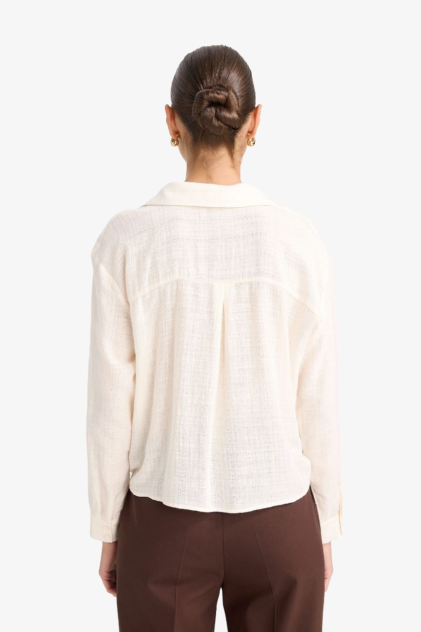 نساء بيج فاتح بلوزة ردن طويل قطن قصة عادية وياخة قميص