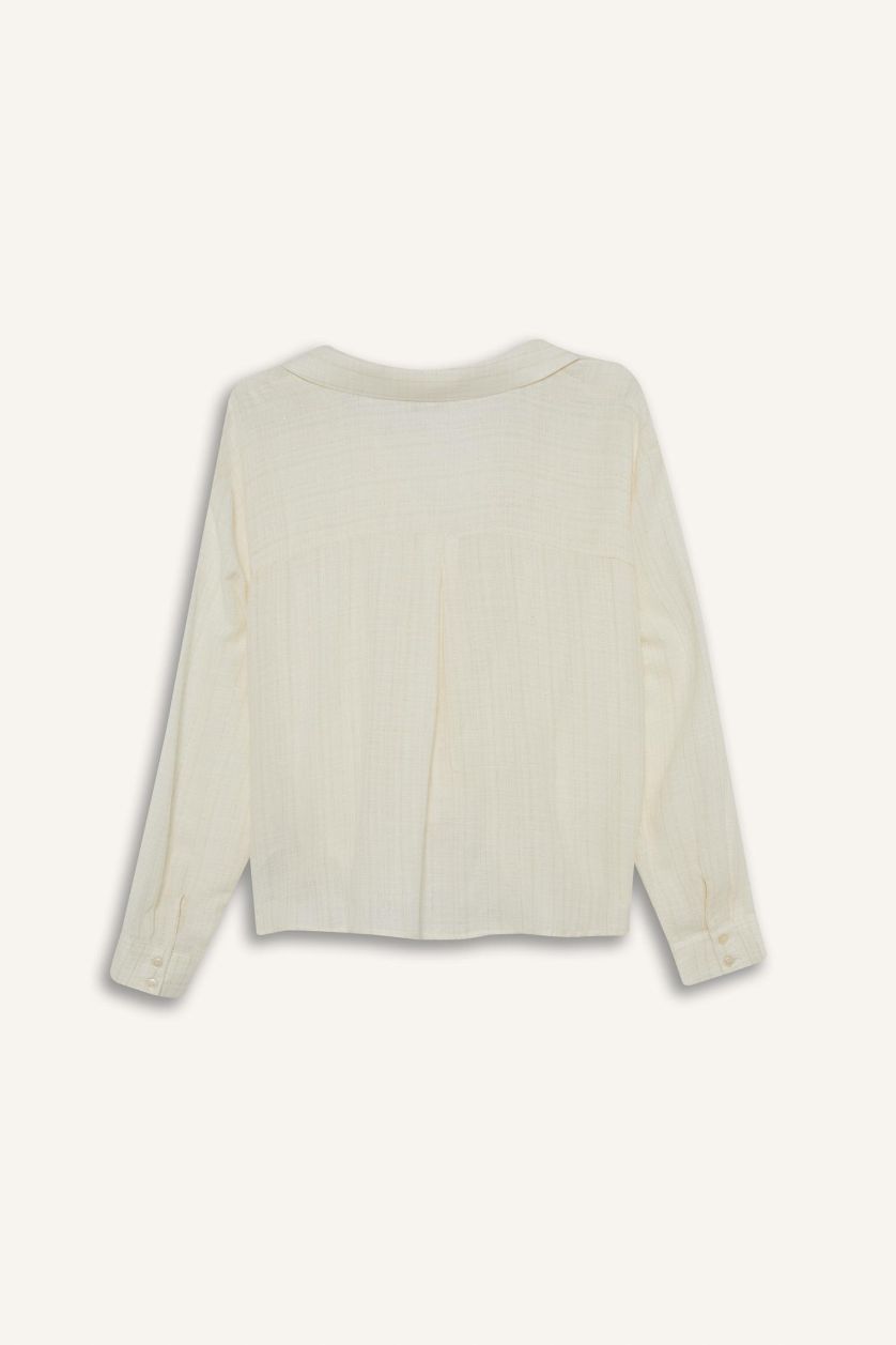 نساء بيج فاتح بلوزة ردن طويل قطن قصة عادية وياخة قميص