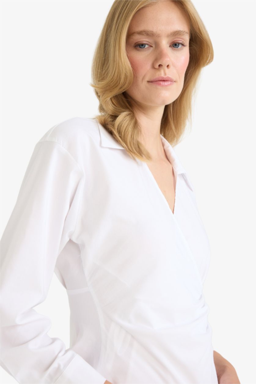WOMAN Violet Beyaz Fitted Poplin Long Sleeve Shirt