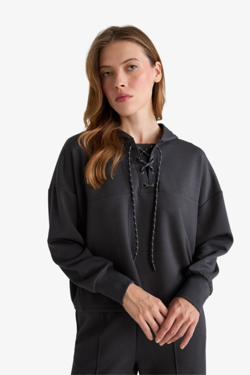 Woman Anthracite Modal Tie Detail Sweatshirt