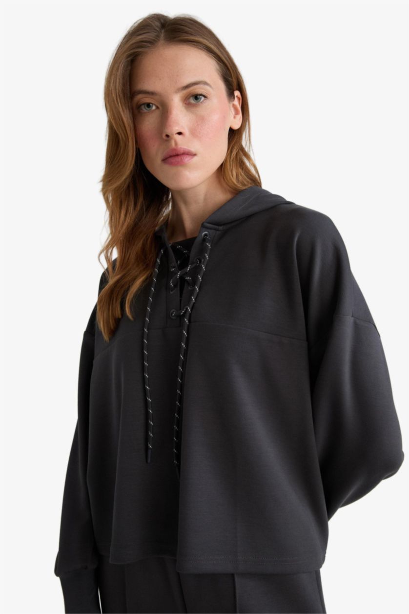 Woman Anthracite Modal Tie Detail Sweatshirt