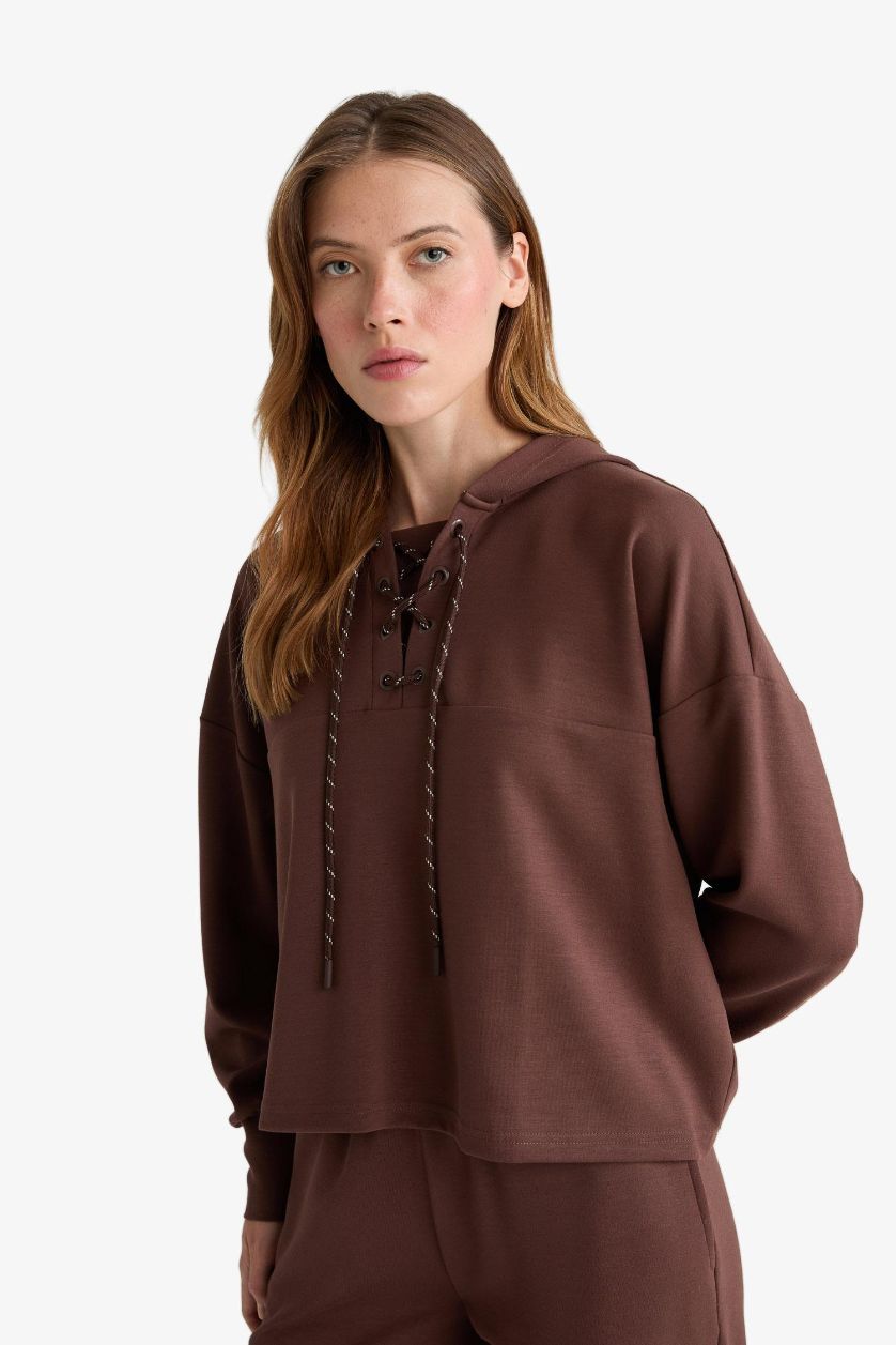 WOMAN Brown Modal Tie Detail Sweatshirt