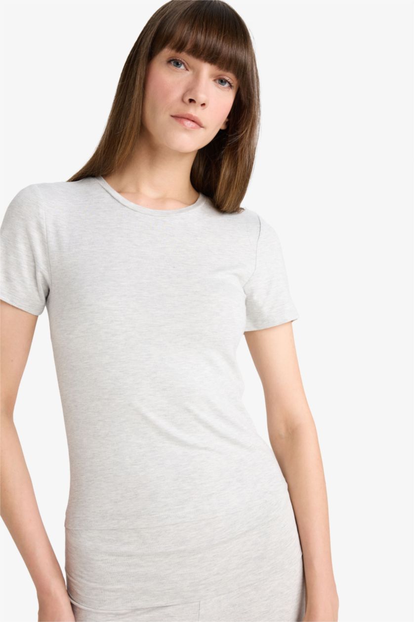 WOMAN Grey Melange Fall in Love Short Sleeve T-Shirt