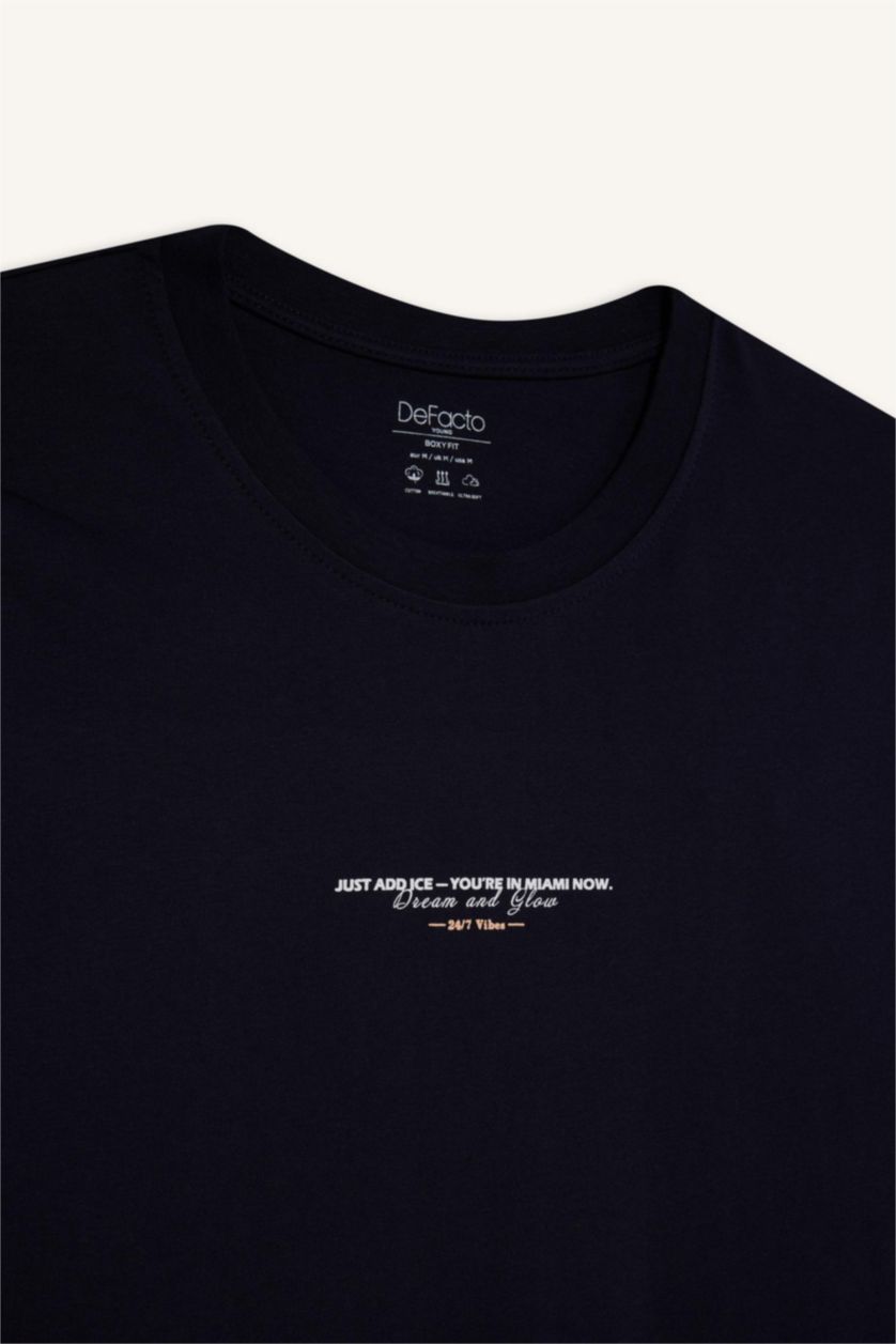 Man NAVY Boxy Fit Printed Crew Neck Sleeveless Tank Top