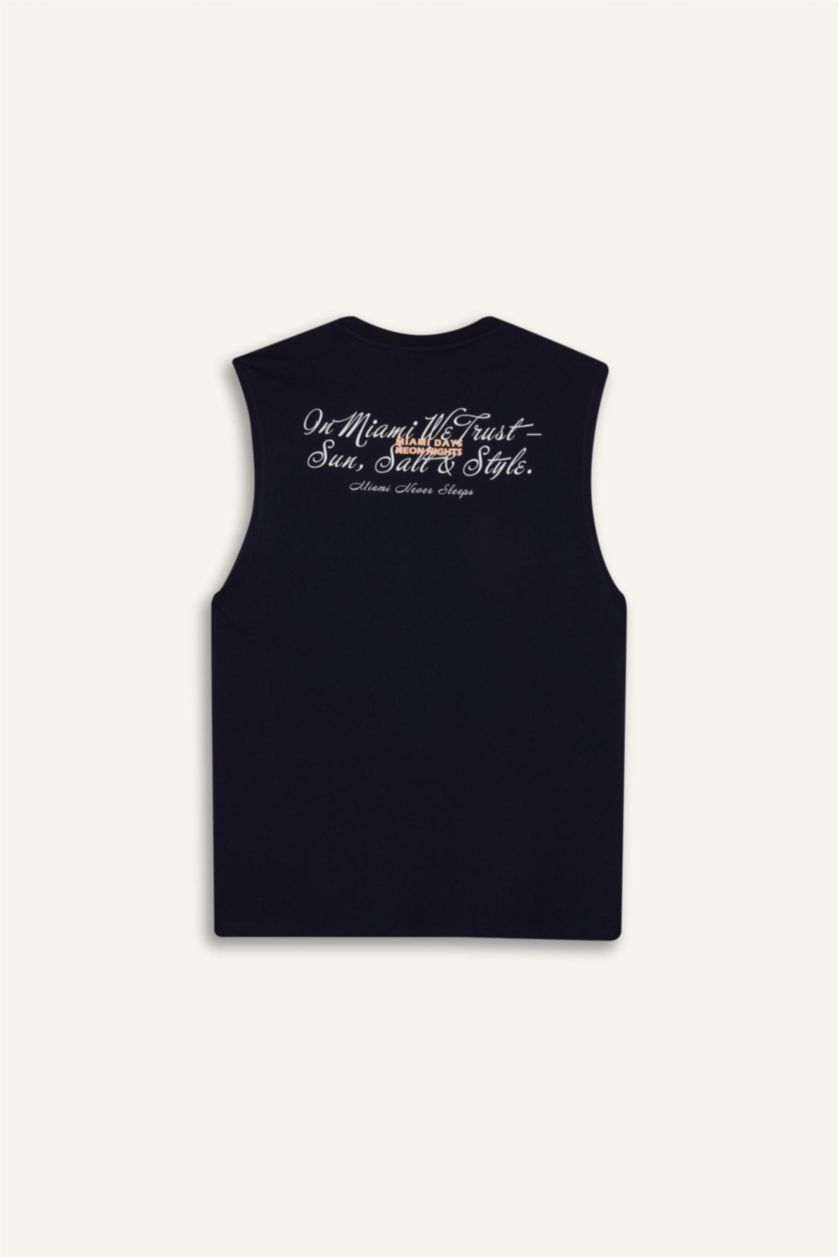 Man NAVY Boxy Fit Printed Crew Neck Sleeveless Tank Top