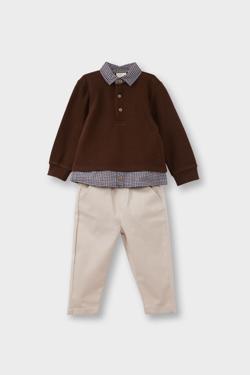 BABY BOY Brown Baby Boy Shirt Collar Sweatshirt Trousers 2 Piece Set