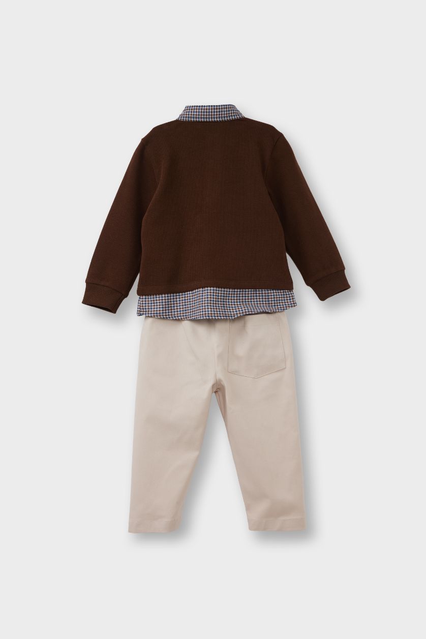 BABY BOY Brown Baby Boy Shirt Collar Sweatshirt Trousers 2 Piece Set