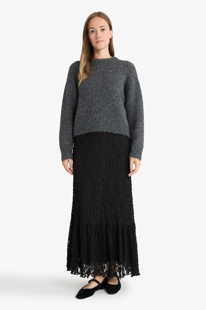 WOMAN Black A-Line Lace Maxi Skirt